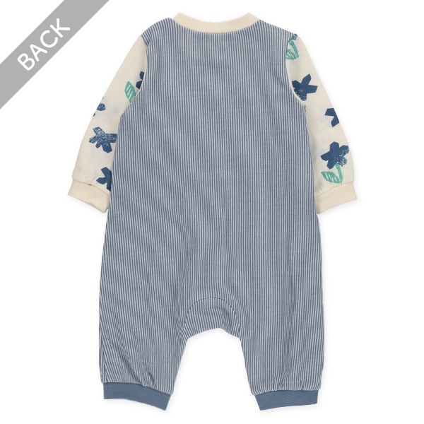 天竺ボタニカル柄長袖カバーオール