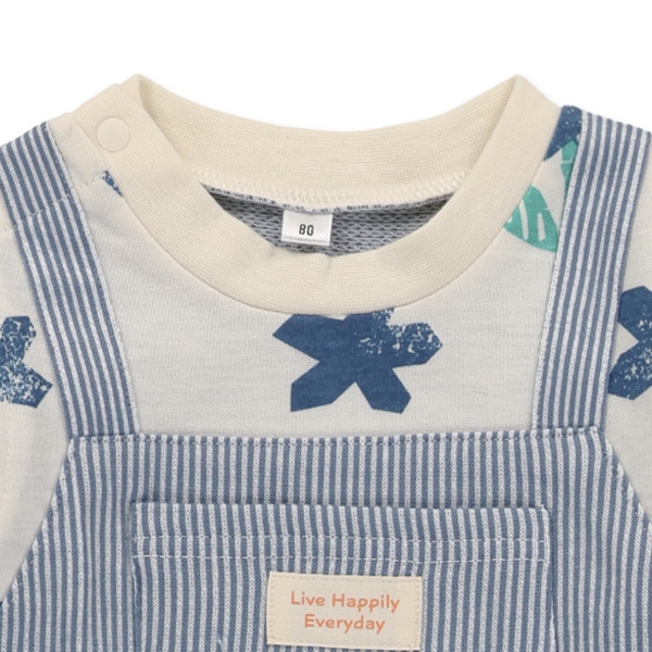 天竺ボタニカル柄長袖カバーオール