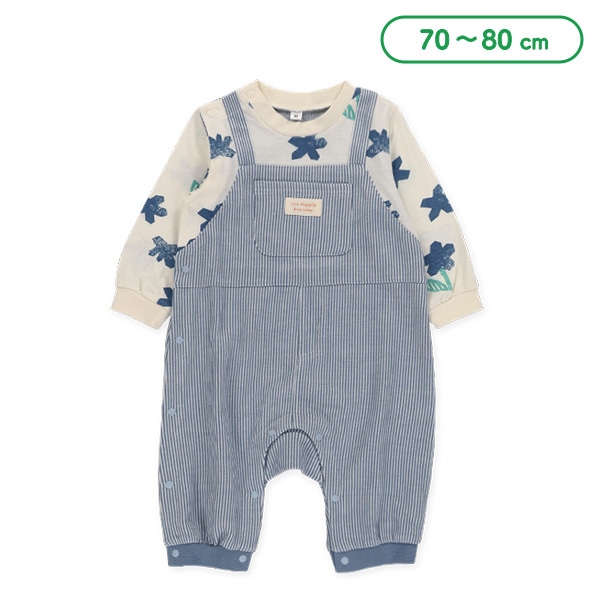 天竺ボタニカル柄長袖カバーオール