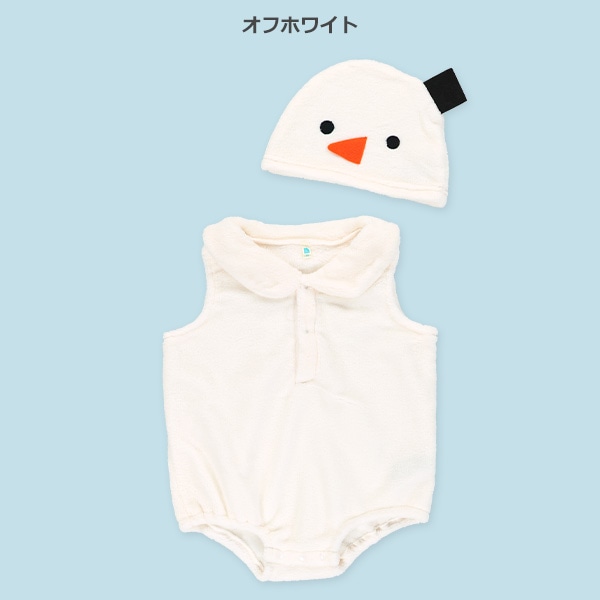 帽子付きフリース着ぐるみだるまロンパース（雪だるま）