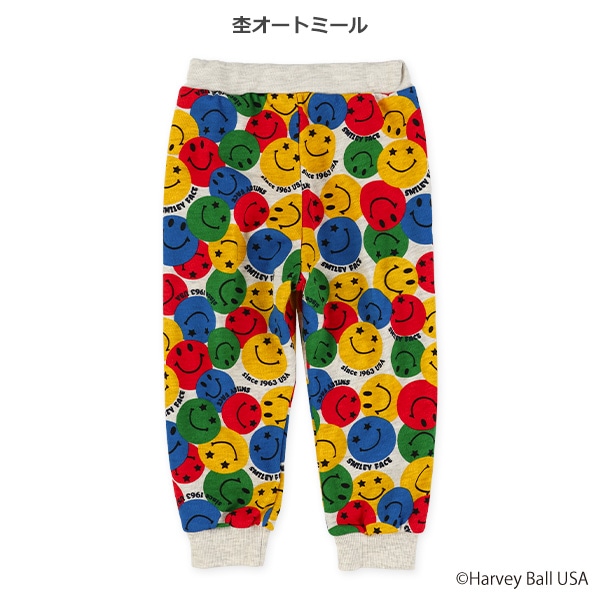 裏毛スマイリーフェイス総柄ロングパンツ