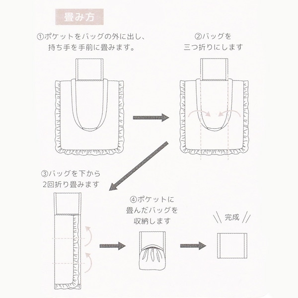 ハート刺繍フリルトートエコバッグ