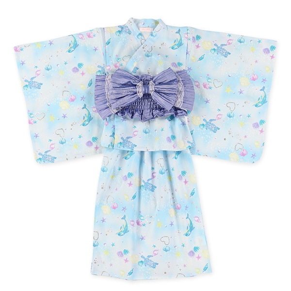 2Way浴衣 サンドレスタイプ 3点セット（イルカ・貝）