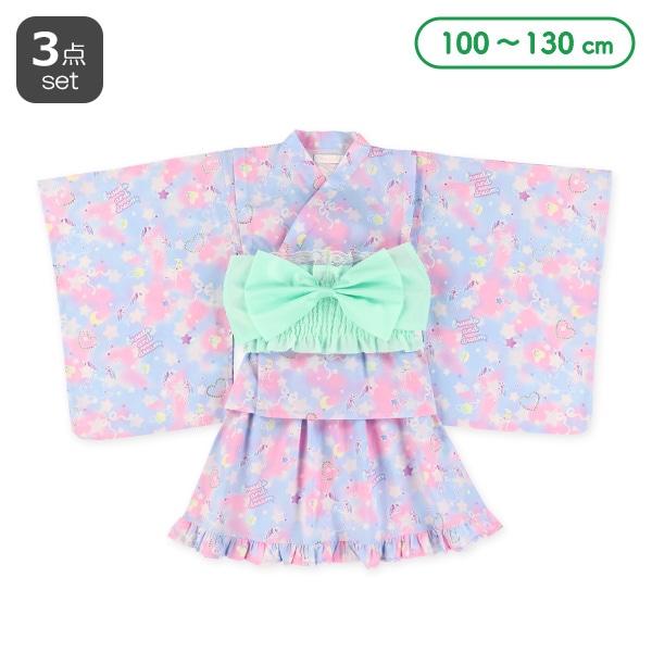 2Way浴衣 サンドレスタイプ 3点セット（オーロラ・ユニコーン）