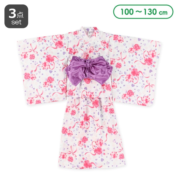 2Way浴衣 サンドレスタイプ 3点セット（薔薇・リボン）