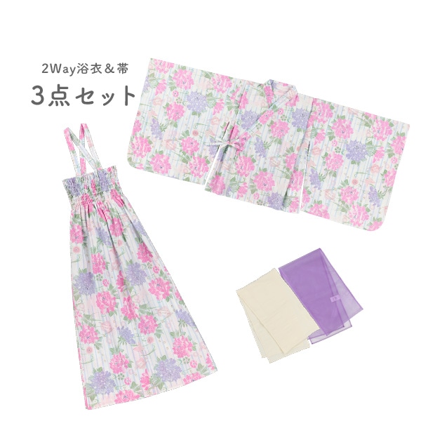 2Way浴衣サンドレス 3点セット（大花柄）
