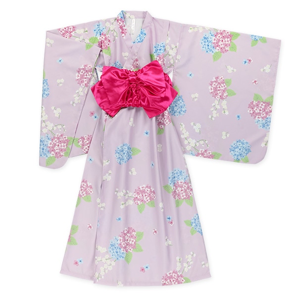 らくらくワンピース型浴衣ドレス 2点セット（紫陽花）