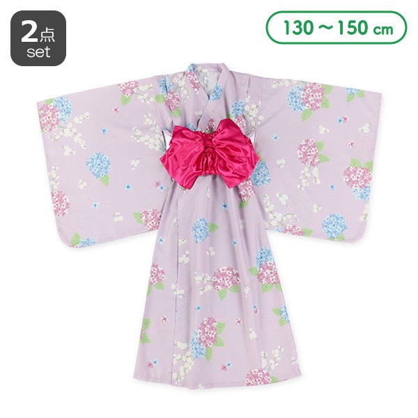 らくらくワンピース型浴衣ドレス 2点セット（紫陽花）