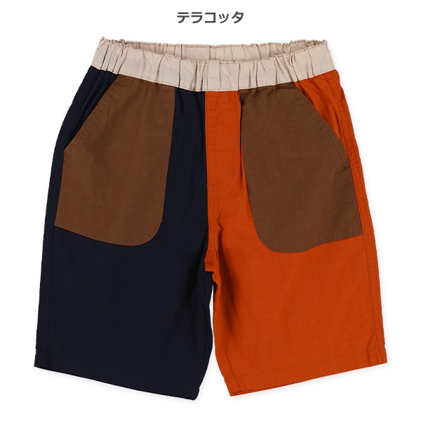 4分丈布帛カラフル配色パンツ