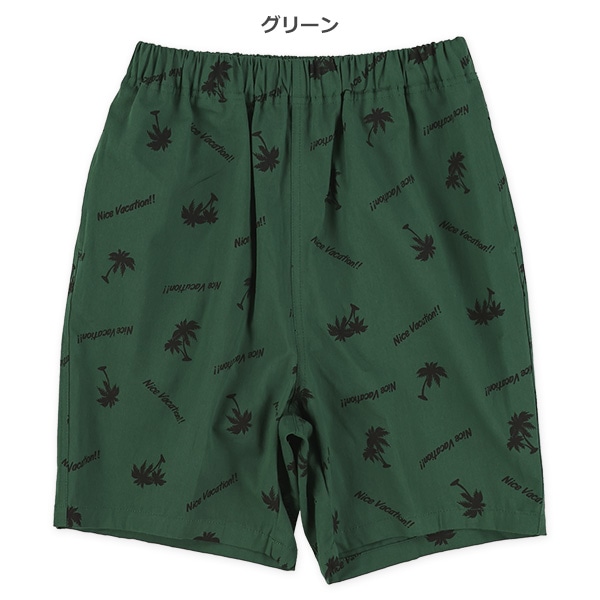 4分丈布帛ヤシの木柄ハーフパンツ