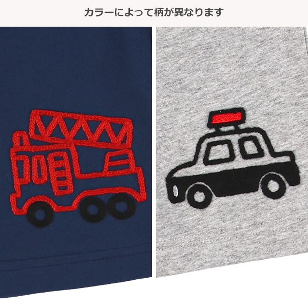 はたらくくるまステッチ刺繍ハーフパンツ