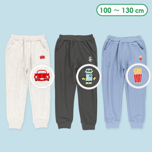 裏毛刺繍ワンポイント裾リブパンツ