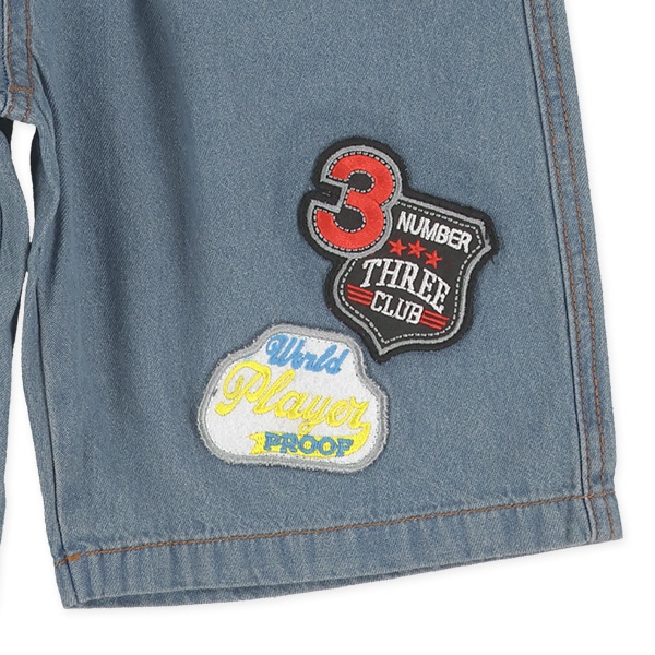 デニム裾ワッペンハーフパンツ