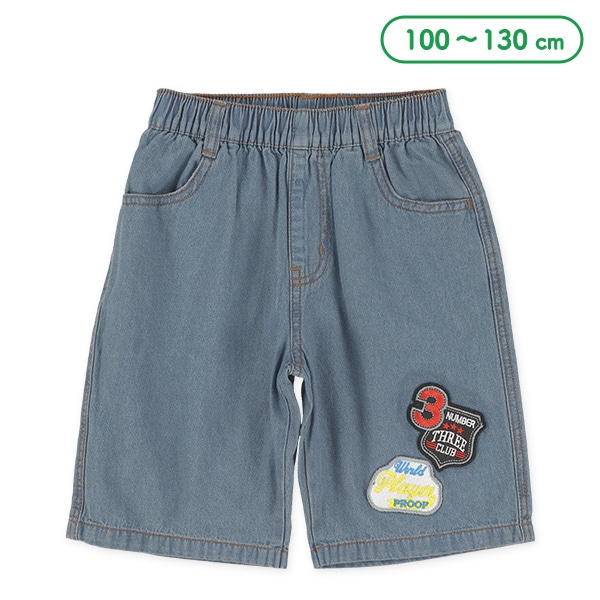 デニム裾ワッペンハーフパンツ