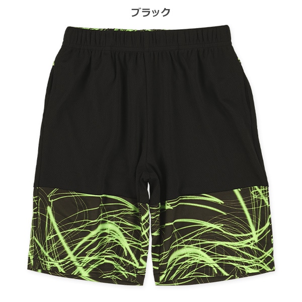 メッシュ裾切り替えライン柄ハーフパンツ