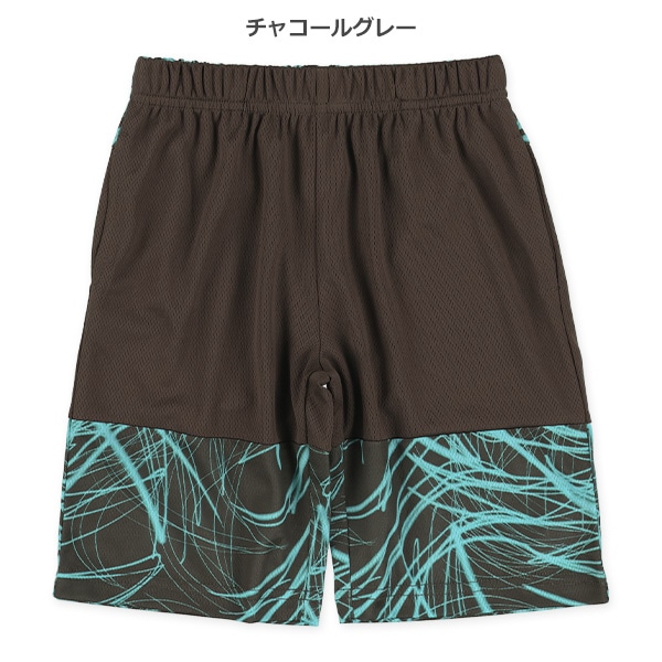 メッシュ裾切り替えライン柄ハーフパンツ