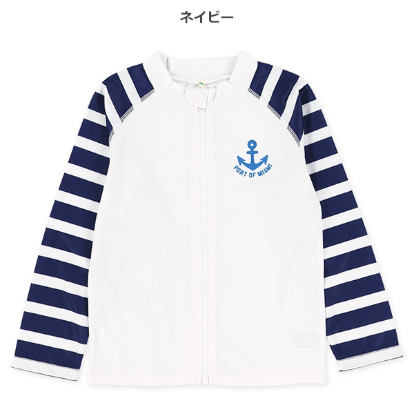 袖ボーダーマリンワンポイントラッシュガード