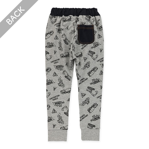 ミニ裏毛はたらくくるま総柄異素材パンツ