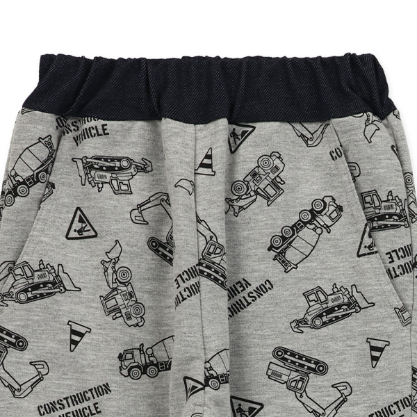 ミニ裏毛はたらくくるま総柄異素材パンツ