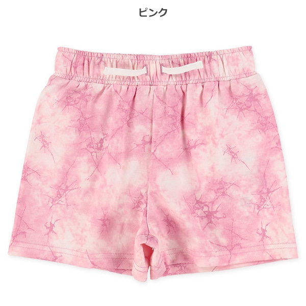 ミニ裏毛飾りヒモ付きタイダイ風ショートパンツ