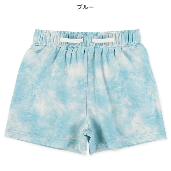 ミニ裏毛飾りヒモ付きタイダイ風ショートパンツ