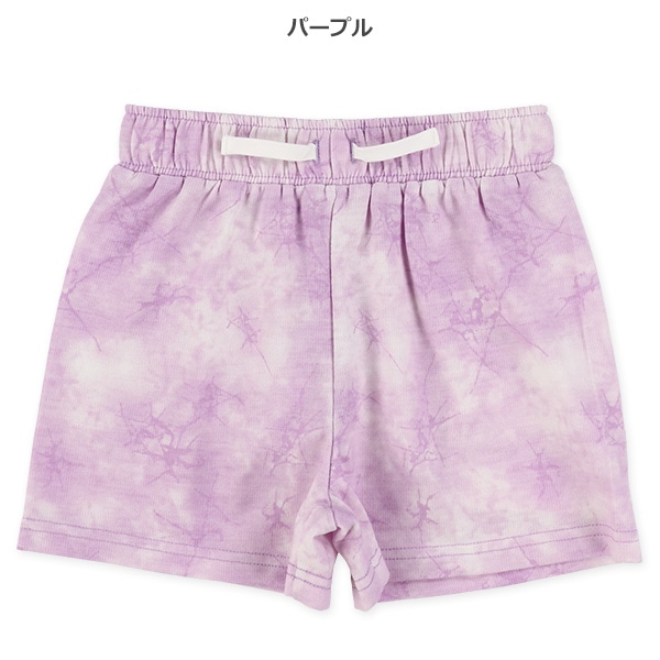 ミニ裏毛飾りヒモ付きタイダイ風ショートパンツ