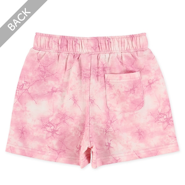 ミニ裏毛飾りヒモ付きタイダイ風ショートパンツ