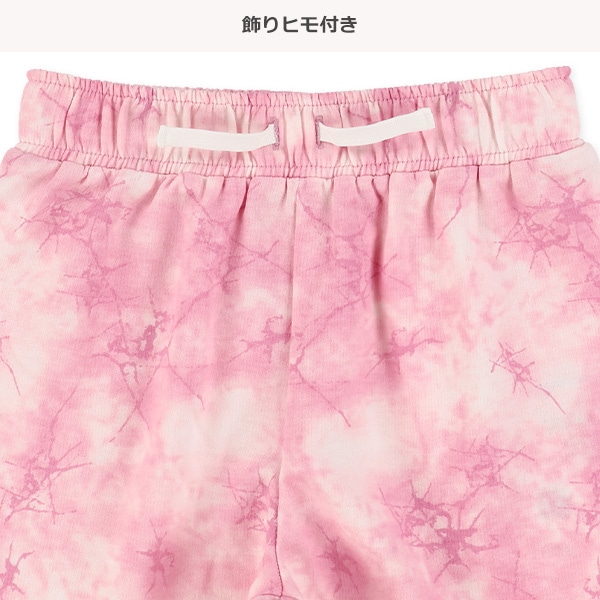 ミニ裏毛飾りヒモ付きタイダイ風ショートパンツ