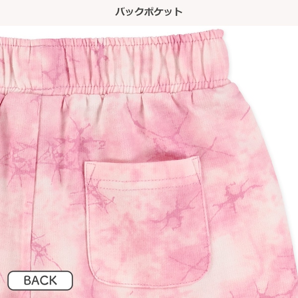 ミニ裏毛飾りヒモ付きタイダイ風ショートパンツ