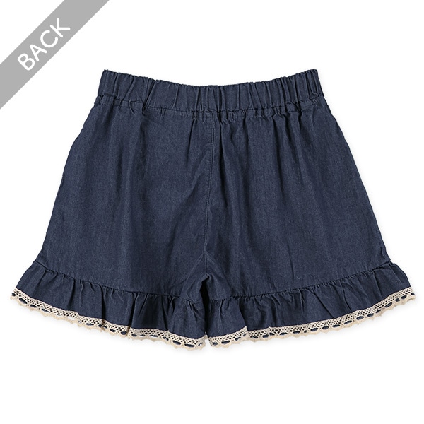 デニム裾レースキュロットパンツ