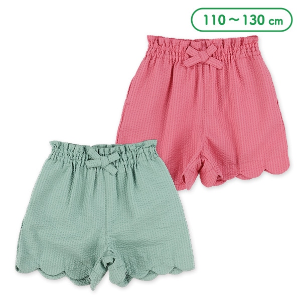 サッカー裾スカラップキュロットパンツ