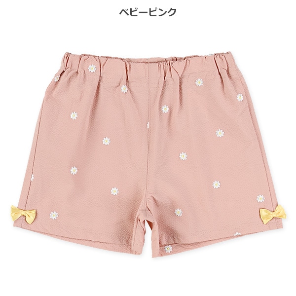 サッカー花刺繍ショートパンツ