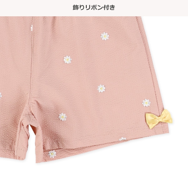 サッカー花刺繍ショートパンツ