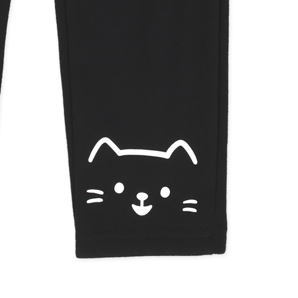 裏起毛裾ねこプリントパンツ