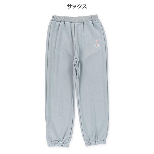 裏毛刺繍ワンポイント裾ゴムパンツ