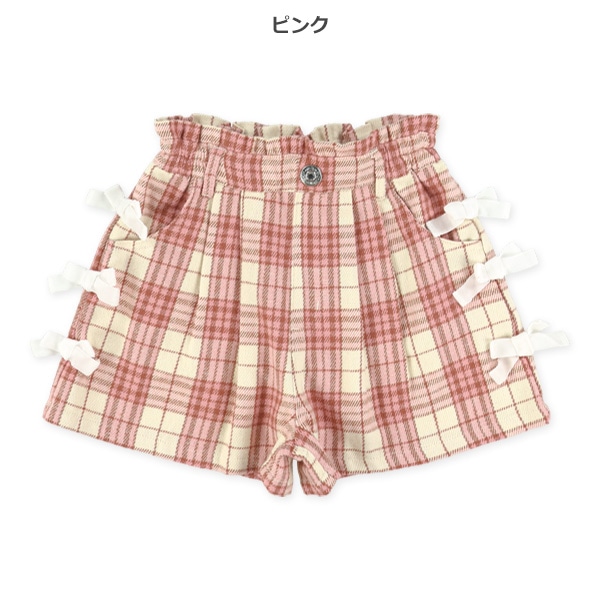 チェック柄サイドリボンキュロットパンツパンツ