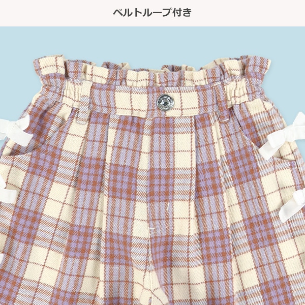 チェック柄サイドリボンキュロットパンツパンツ