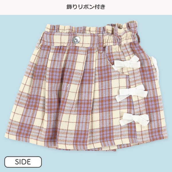 チェック柄サイドリボンキュロットパンツパンツ