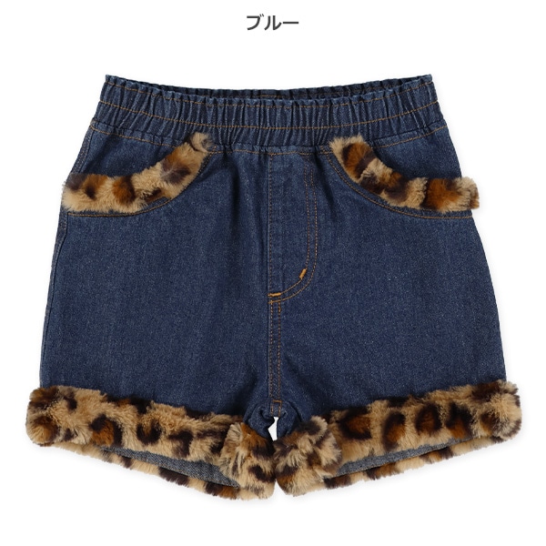 ボアデニムヒョウ柄ショートパンツ