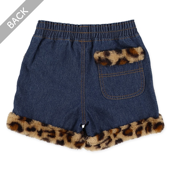 ボアデニムヒョウ柄ショートパンツ