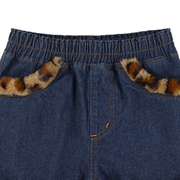ボアデニムヒョウ柄ショートパンツ
