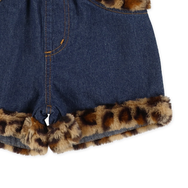 ボアデニムヒョウ柄ショートパンツ