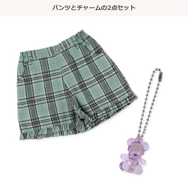 くまチャーム付き裾フリルチェック柄ショートパンツ