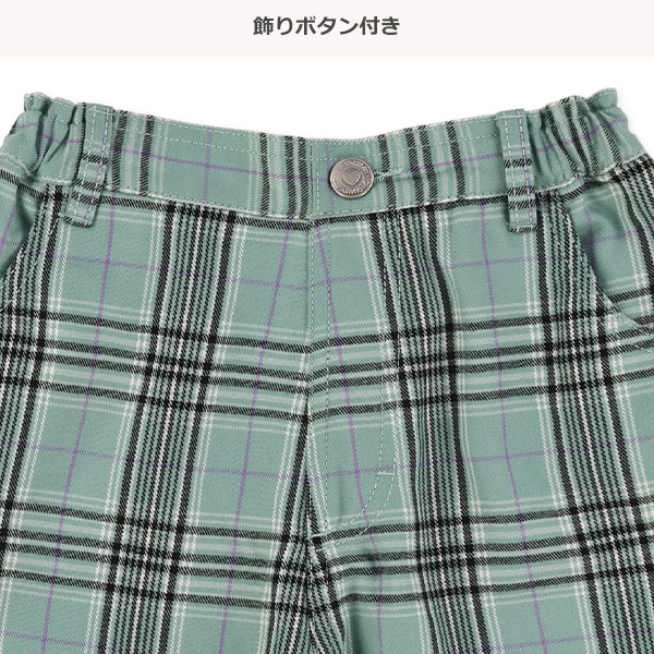 くまチャーム付き裾フリルチェック柄ショートパンツ