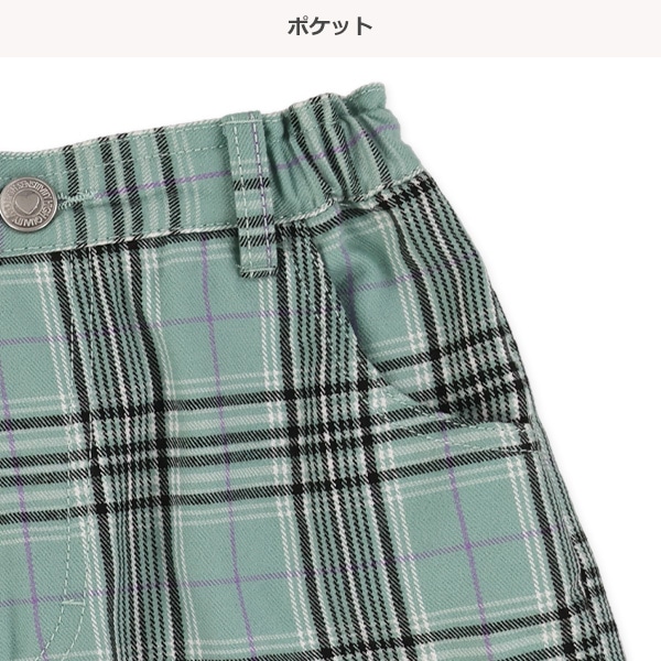 くまチャーム付き裾フリルチェック柄ショートパンツ