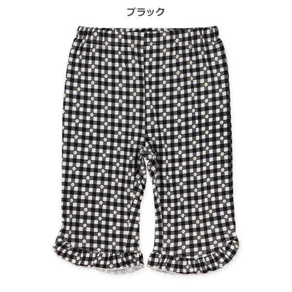 裾フリル花チェックハーフパンツ