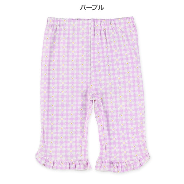 裾フリル花チェックハーフパンツ