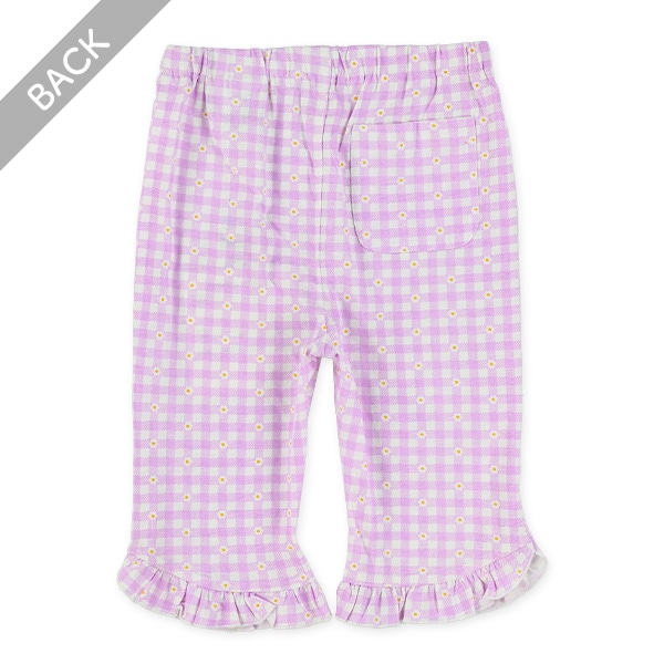 裾フリル花チェックハーフパンツ