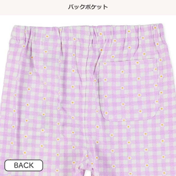 裾フリル花チェックハーフパンツ