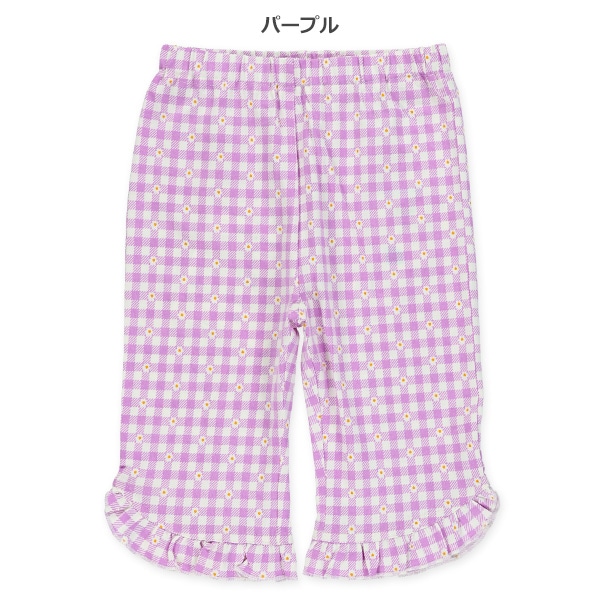 チェック裾フリルニットハーフレギンス